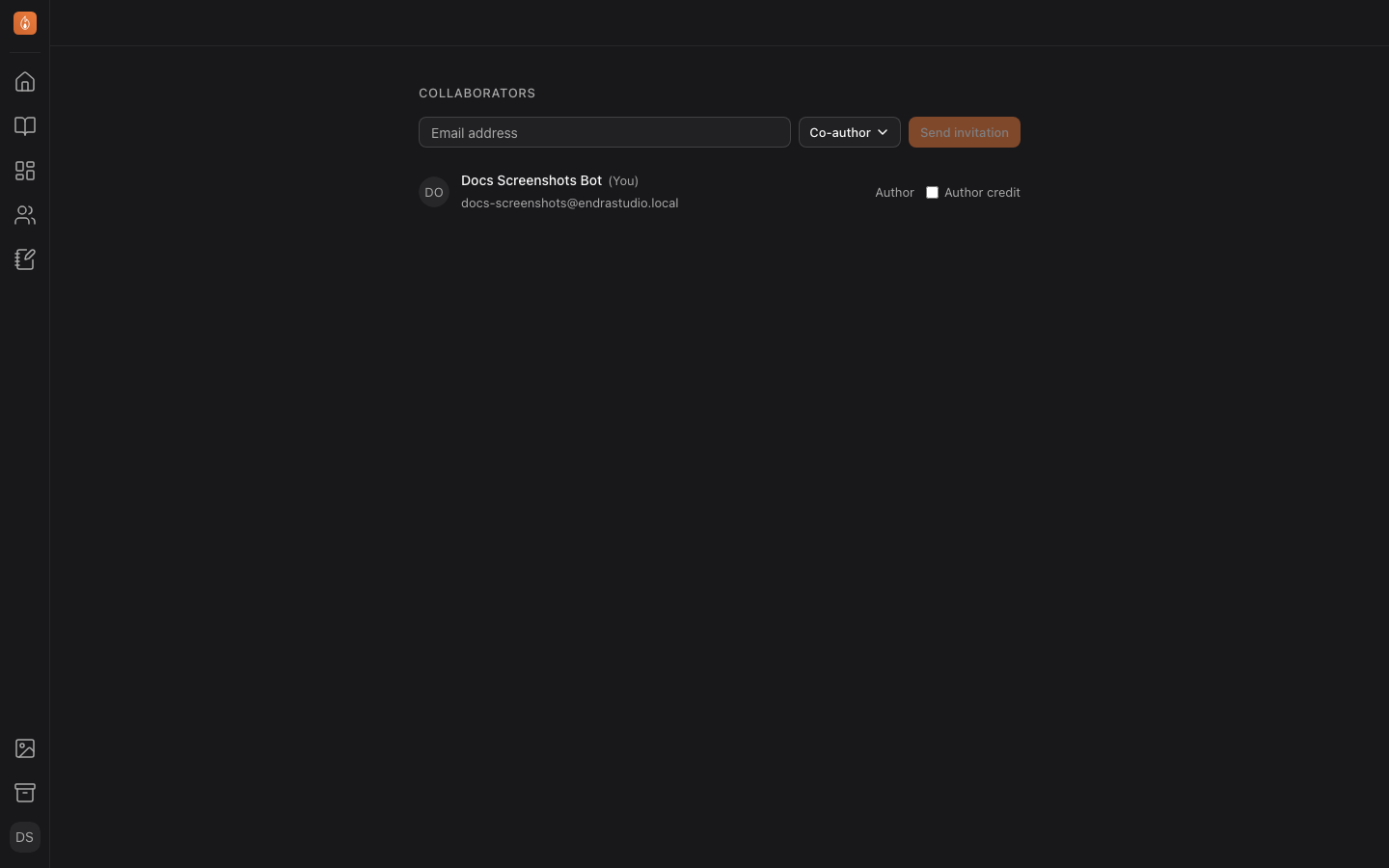 The Collaborators page, showing the invite form and the project's current members.