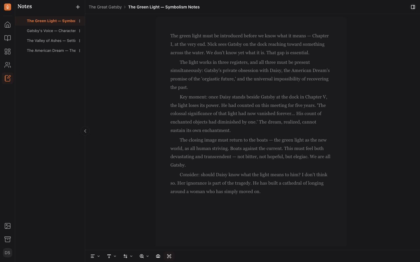 A standalone note open in its own editor, separate from the manuscript tree.
