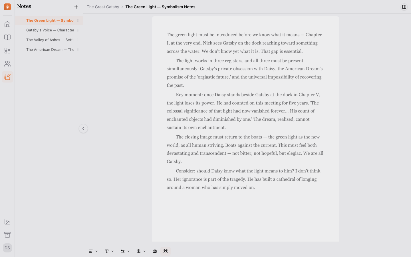 A standalone note open in its own editor, separate from the manuscript tree.